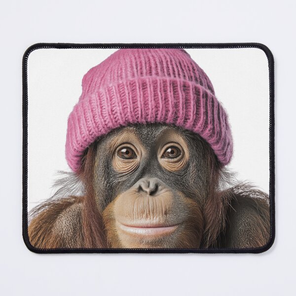 Item preview, Cozy Orangutan Wearing Pink Winter Hat Trendy Animal Fashion Artwork designed and sold by LazyOwlStore.