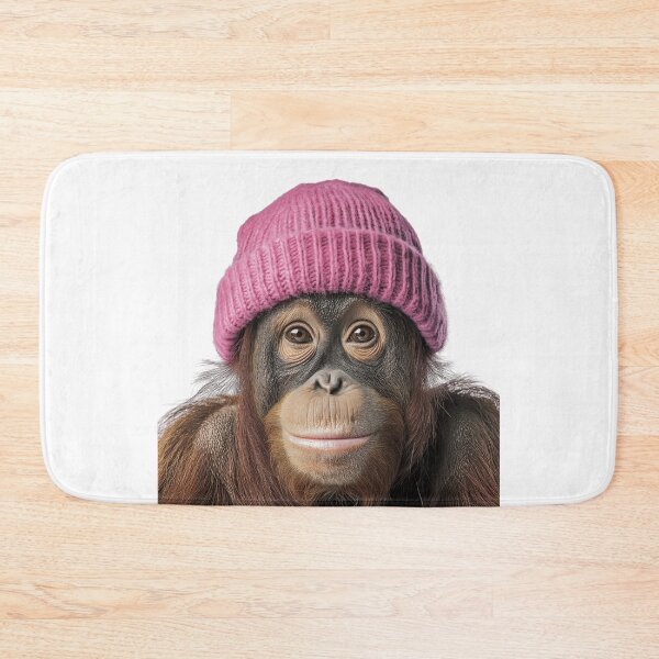 Item preview, Cozy Orangutan Wearing Pink Winter Hat Trendy Animal Fashion Artwork designed and sold by LazyOwlStore.