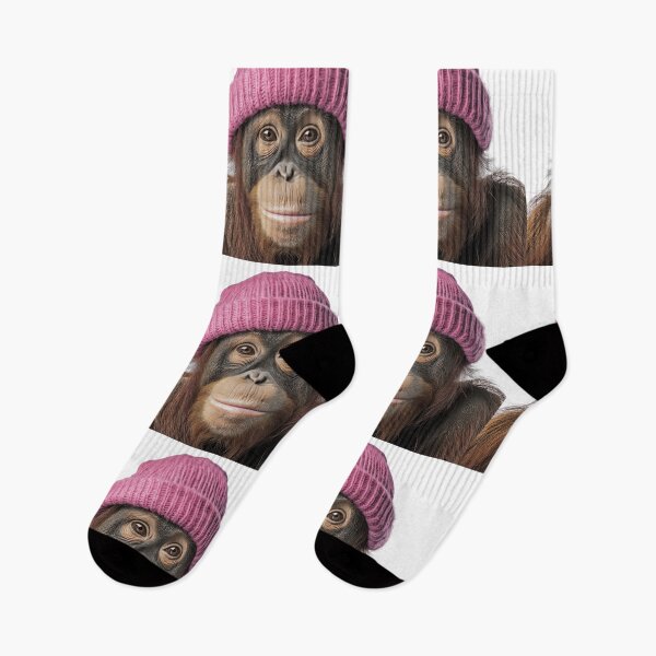 Item preview, Cozy Orangutan Wearing Pink Winter Hat Trendy Animal Fashion Artwork designed and sold by LazyOwlStore.
