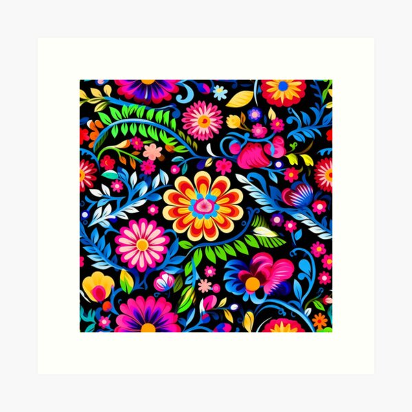 Aperçu de l'œuvre Motif floral coloré, vibrant et magnifique de style mexicain créée et vendue par DEC02.