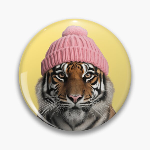 Item preview, Cozy Tiger Wearing Pink Winter Hat Trendy Animal Fashion Artwork designed and sold by LazyOwlStore.