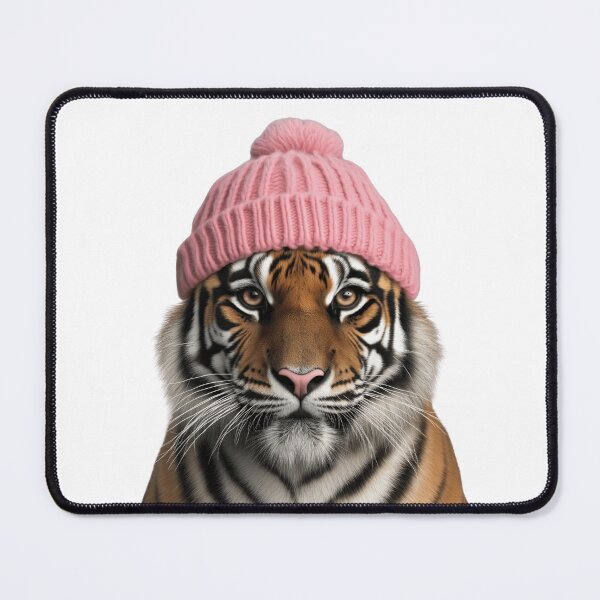 Item preview, Cozy Tiger Wearing Pink Winter Hat Trendy Animal Fashion Artwork designed and sold by LazyOwlStore.