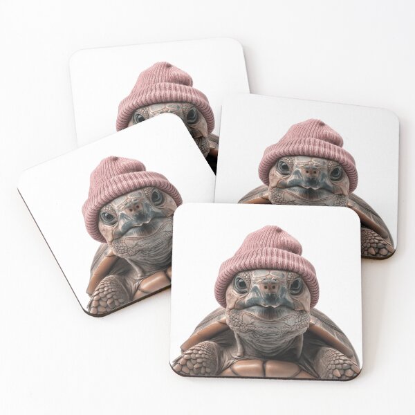 Item preview, Cozy Turtle Wearing Pink Winter Hat Trendy Animal Fashion Artwork designed and sold by LazyOwlStore.