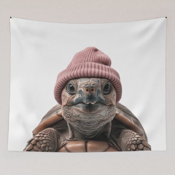 Item preview, Cozy Turtle Wearing Pink Winter Hat Trendy Animal Fashion Artwork designed and sold by LazyOwlStore.