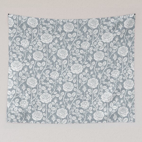 Item preview, Vintage roses in white on silver blue designed and sold by colorofmagic.