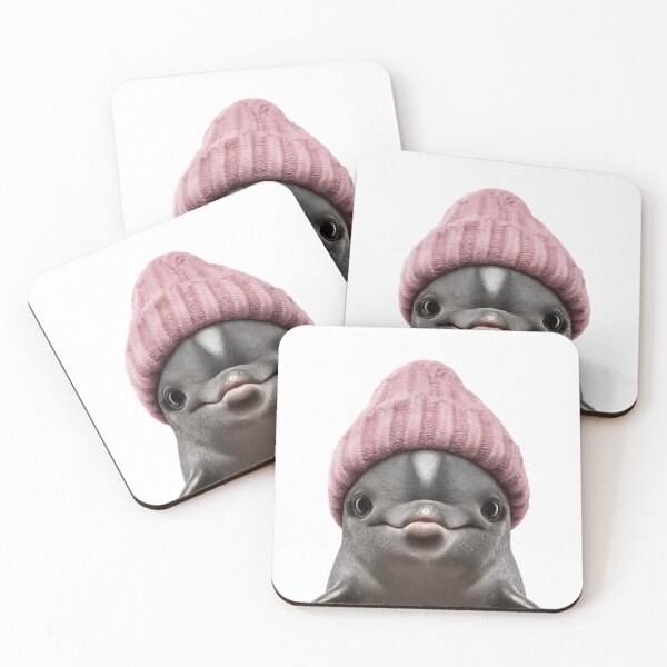 Item preview, Cozy Vaquita Wearing Pink Winter Hat Trendy Animal Fashion Artwork designed and sold by LazyOwlStore.