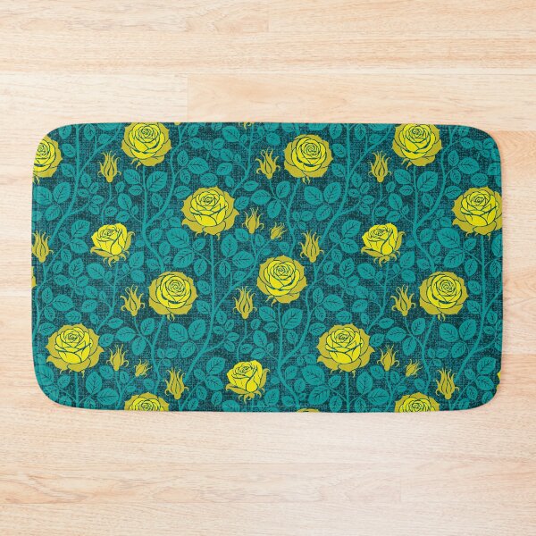 Item preview, Vintage roses in citrus yellow on dark green designed and sold by colorofmagic.