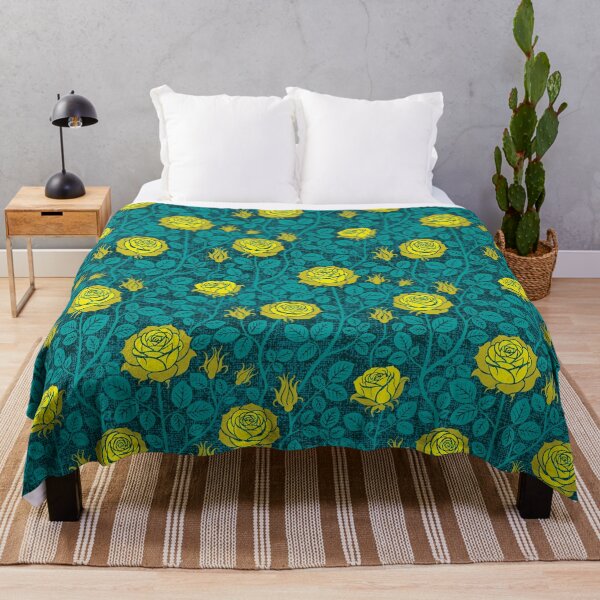 Item preview, Vintage roses in citrus yellow on dark green designed and sold by colorofmagic.