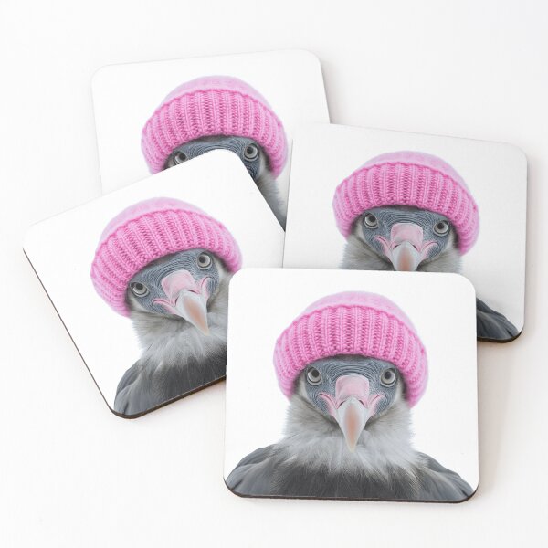 Item preview, Cozy Vulture bird Wearing Pink Winter Hat Trendy Animal Fashion Artwork designed and sold by LazyOwlStore.
