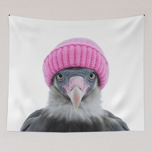 Item preview, Cozy Vulture bird Wearing Pink Winter Hat Trendy Animal Fashion Artwork designed and sold by LazyOwlStore.