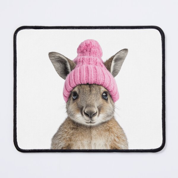 Item preview, Cozy Wallaby Wearing Pink Winter Hat Trendy Animal Fashion Artwork designed and sold by LazyOwlStore.