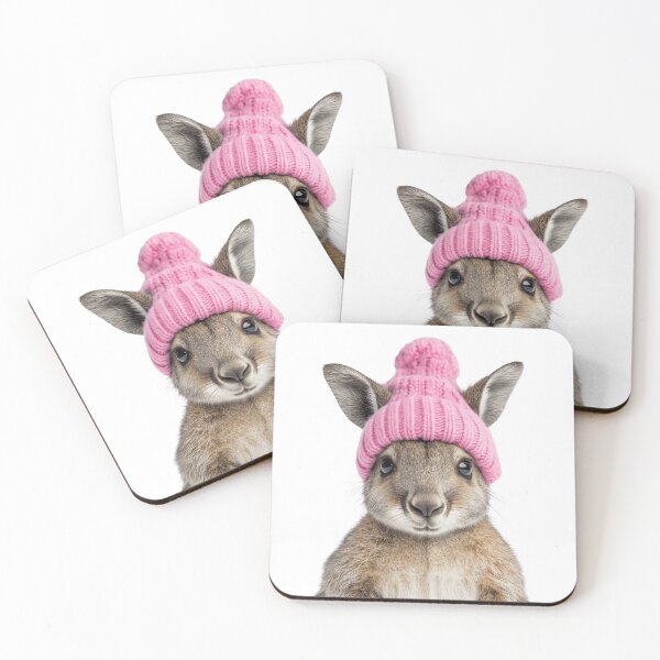 Item preview, Cozy Wallaby Wearing Pink Winter Hat Trendy Animal Fashion Artwork designed and sold by LazyOwlStore.