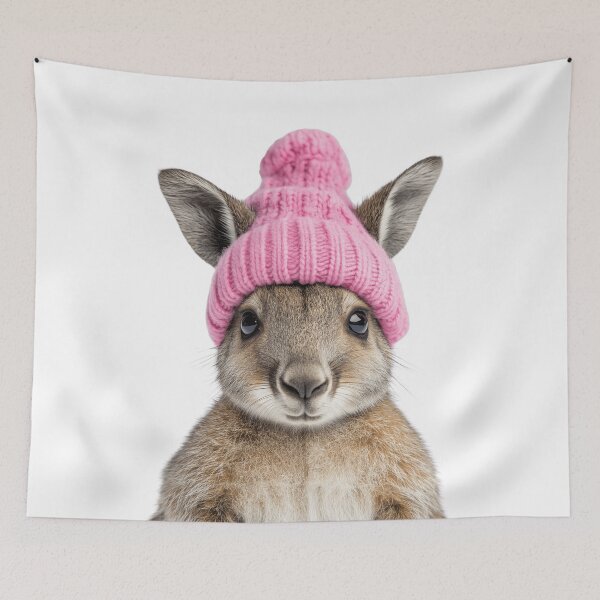 Item preview, Cozy Wallaby Wearing Pink Winter Hat Trendy Animal Fashion Artwork designed and sold by LazyOwlStore.