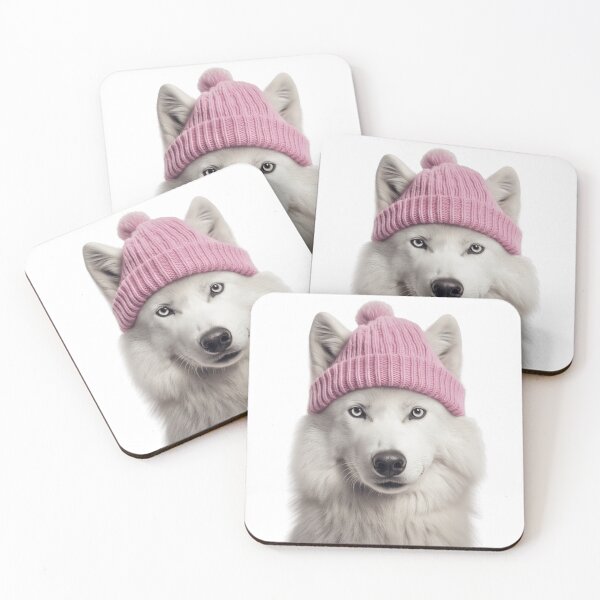 Item preview, Cozy Arctic Wolf Wearing Pink Winter Hat Trendy Animal Fashion Artwork designed and sold by LazyOwlStore.