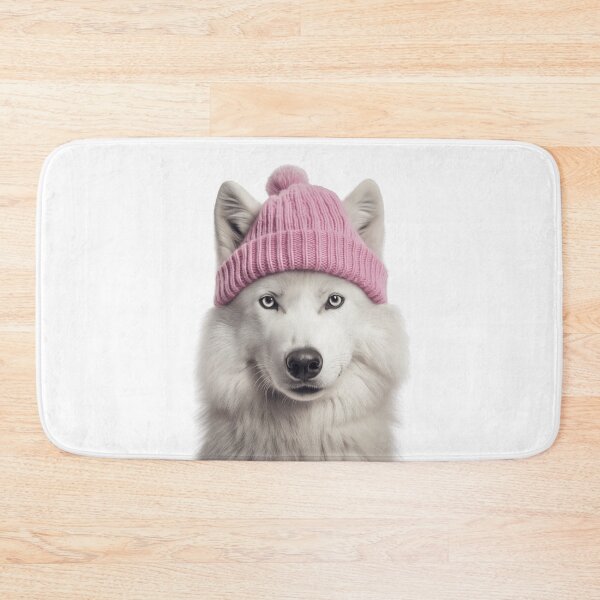 Item preview, Cozy Arctic Wolf Wearing Pink Winter Hat Trendy Animal Fashion Artwork designed and sold by LazyOwlStore.