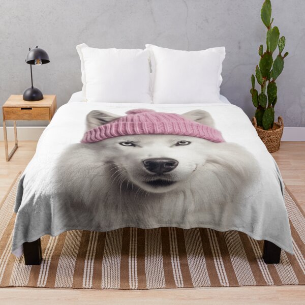 Item preview, Cozy Arctic Wolf Wearing Pink Winter Hat Trendy Animal Fashion Artwork designed and sold by LazyOwlStore.