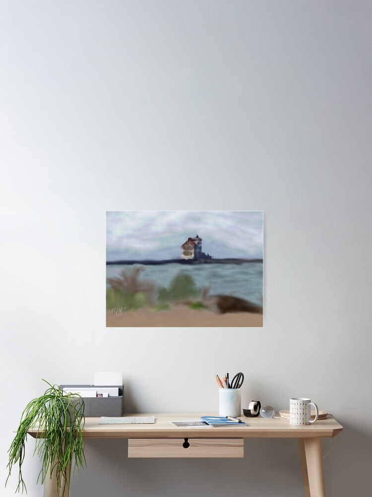 Thumbnail 2 of 3, Poster, Serene Beach Scene Watercolor Painting designed and sold by mossmoonlight.