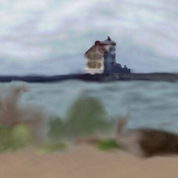 Artwork thumbnail, Serene Beach Scene Watercolor Painting by Moss & Moonlight