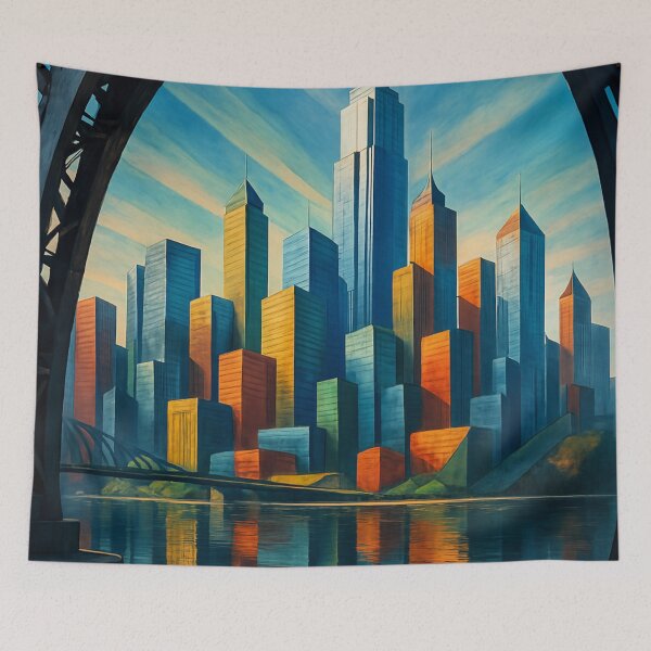 Item preview, Futuristic skyline through bridge arch designed and sold by Sigtrix.