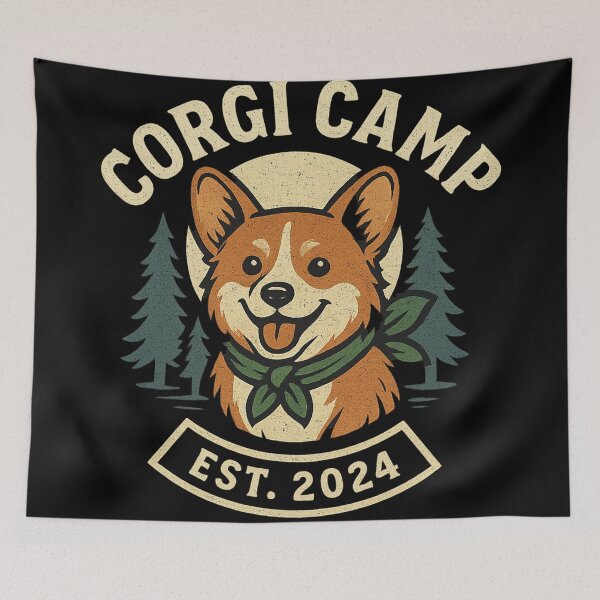 Item preview, Corgi Camp – Vintage Outdoor Dog Badge Logo designed and sold by PixelPunx.