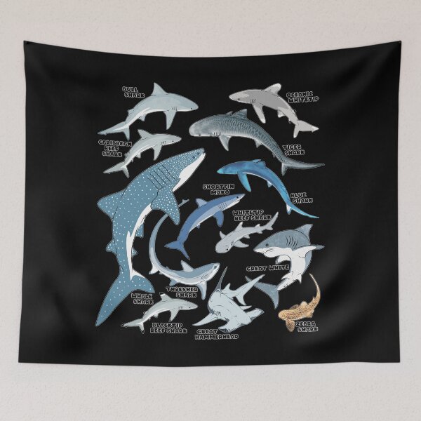 Item preview, Tiger shark blue shark whale shark hammerhead mako shark designed and sold by NicGrayGraphic.