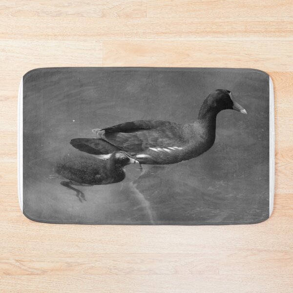 Item preview, Moorhen and Chick Swimming Black And White designed and sold by MercerImages.