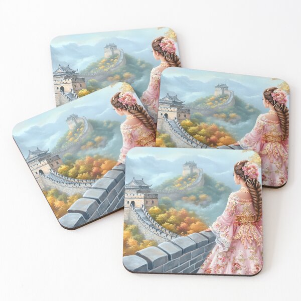 Item preview, Elegant Woman at the Great Wall in Autumn Colors designed and sold by Artessie.
