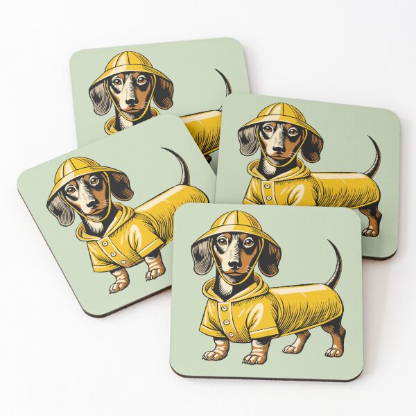 Item preview, Dachshund in Yellow Raincoat – Funny Sausage Dog Art for Pet Lovers designed and sold by krisevansart.