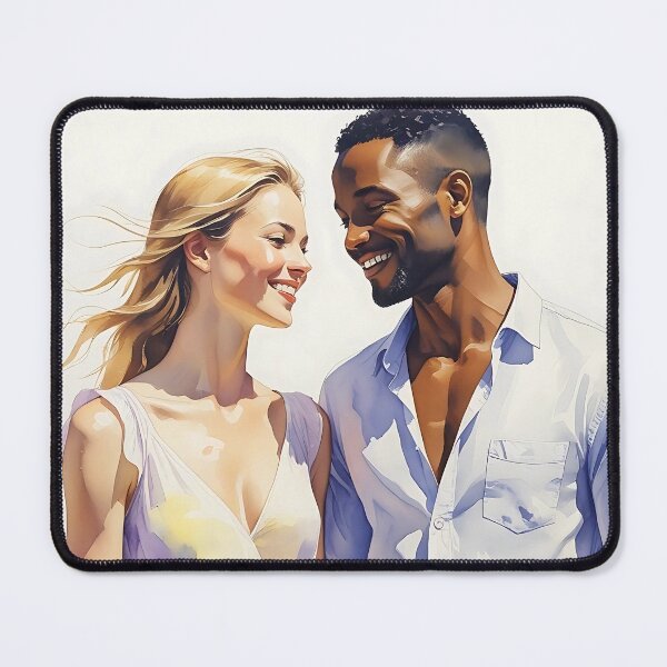 Item preview, Watercolor Interracial Couple Art – Light & Airy Summer Portrait in Soft Pastel Tones designed and sold by Yuli Club.
