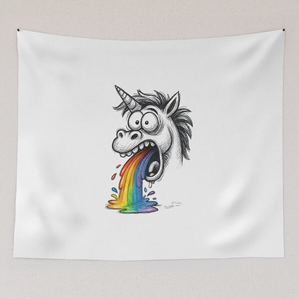 Item preview, Crazy unicorn pukes rainbow – Funny cartoon motif with sketch charm designed and sold by nkhookysun.