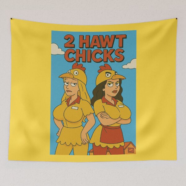 Item preview, 2 Hawt Chicks – Retro Cartoon Chicken Shack Spoof designed and sold by Boris1987.