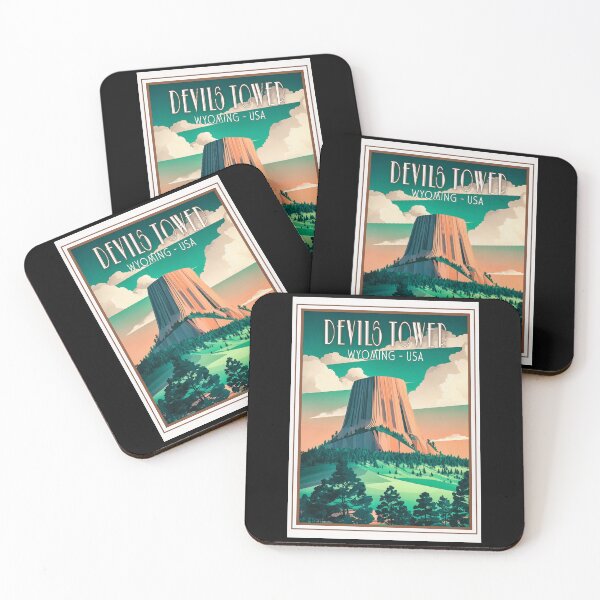 Item preview, Devils Tower Retro Travel Poster designed and sold by PetsArt.