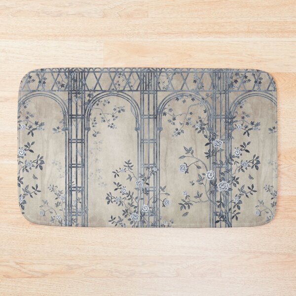 Item preview, pattern wood arch in forest wallpaper flowers trees plants birds butterflies blue background designed and sold by hAITHAM1985.