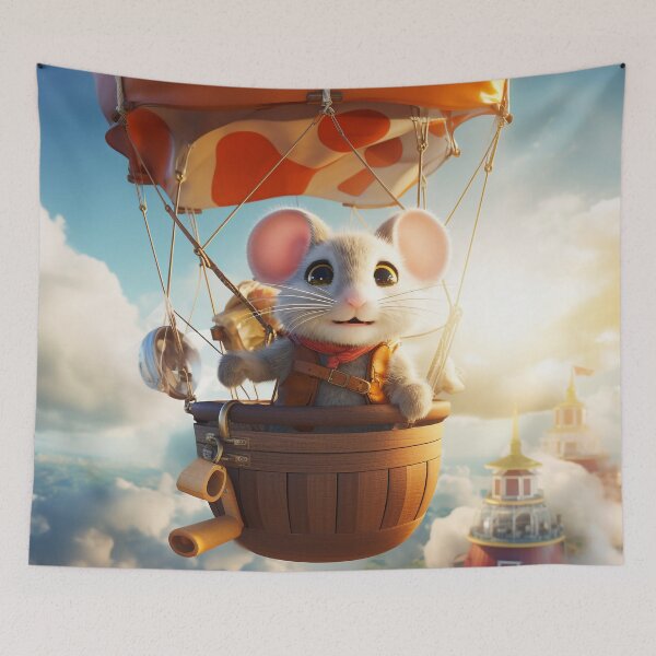 Item preview, Cute Adventurous Mouse in Hot Air Balloon Fantasy Artwork designed and sold by PaintbrushPlace.