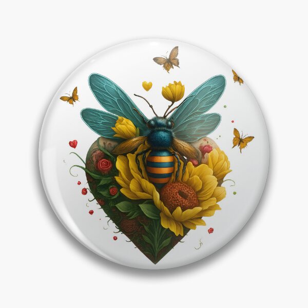 Item preview, Vibrant Bee and Flower Heart Art – Colourful Nature Illustration with Butterflies and Sunflowers designed and sold by Shoot-The-Moon.