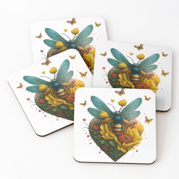 Item preview, Vibrant Bee and Flower Heart Art – Colourful Nature Illustration with Butterflies and Sunflowers designed and sold by Shoot-The-Moon.