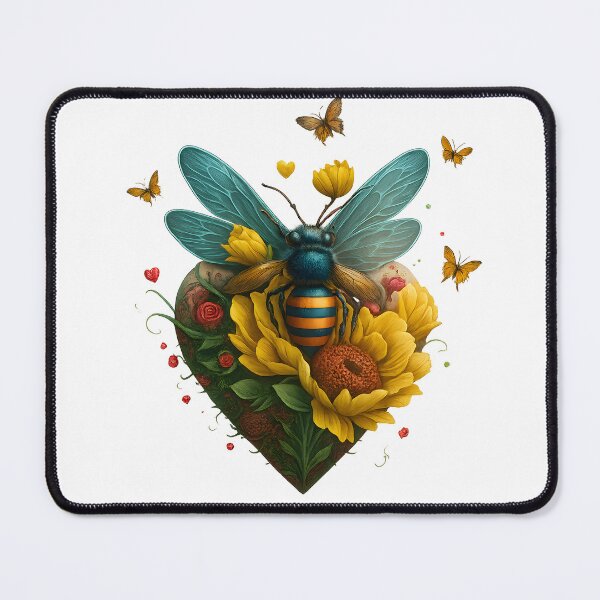 Item preview, Vibrant Bee and Flower Heart Art – Colourful Nature Illustration with Butterflies and Sunflowers designed and sold by Shoot-The-Moon.