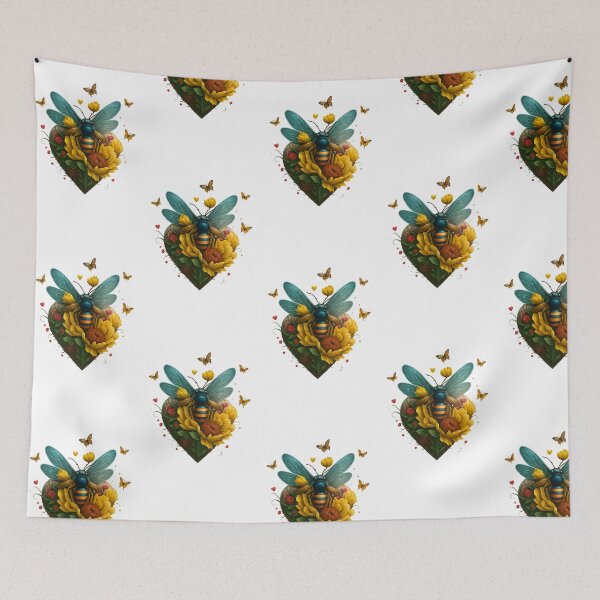 Item preview, Vibrant Bee and Flower Heart Art – Colourful Nature Illustration with Butterflies and Sunflowers designed and sold by Shoot-The-Moon.