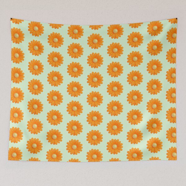 Item preview, Summer exotic daisy orange 3D flower trendy pattern mint background designed and sold by HandmadeMood.