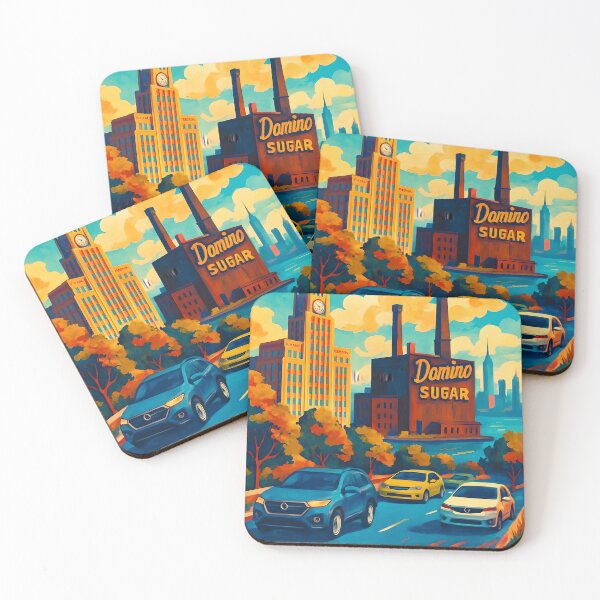 Item preview, Williamsburg Brooklyn Art– Vintage Travel Art Featuring Domino Sugar Factory & NYC Skyline designed and sold by TheNumbersGeek.