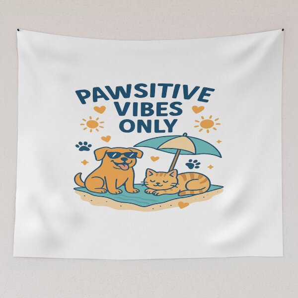 Item preview, Pawsitive Vibes Only - Cute Dog Cat Beach Art designed and sold by ‏Designly Yours‏.