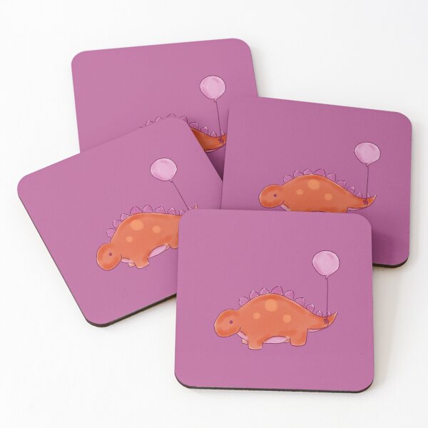 Item preview, Orange/Magenta Stegosaurs Dinosaur with a Pink Balloon Drawing designed and sold by SChristineBrink.