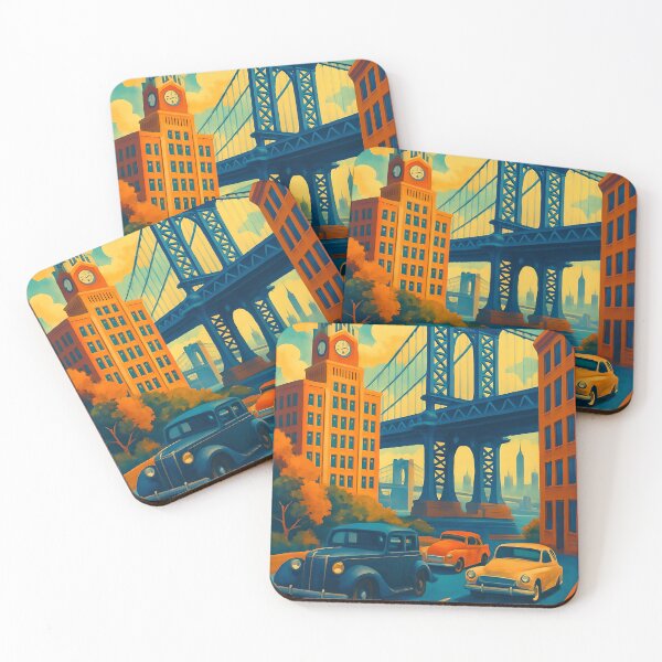 Item preview, DUMBO Brooklyn – Retro-Style Illustration with Manhattan Bridge and Classic NYC Vibe designed and sold by TheNumbersGeek.