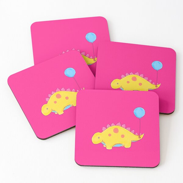 Item preview, Yellow/Pink/Blue Stegosaurs Dinosaur with a Blue Balloon Drawing designed and sold by SChristineBrink.