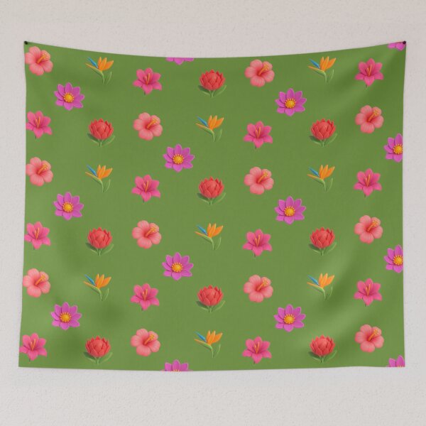 Item preview, Summer exotic 3D flowers trendy pattern peach grass green background designed and sold by HandmadeMood.