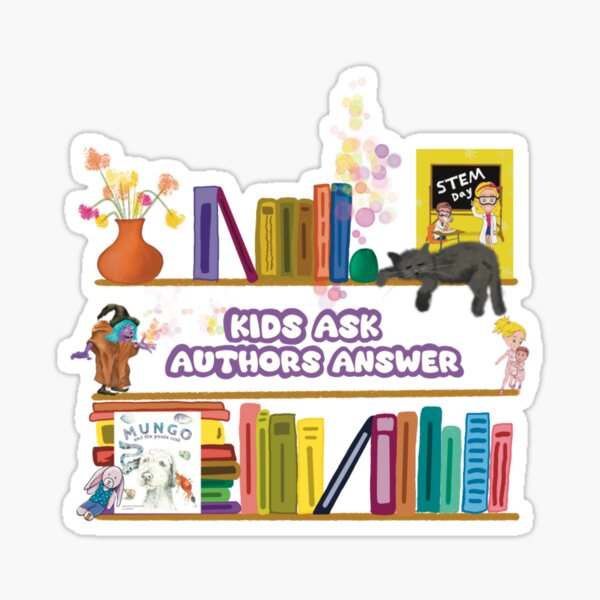 Item preview, Kids Ask, Authors Answer show, fun bookshelf.  designed and sold by SamsStoryDesign.