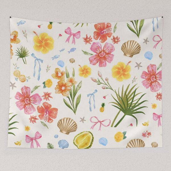 Item preview, Tropical Coastal Hand Drawn Flowers & Seashells Summer Beach designed and sold by lovelyvibezzzz.