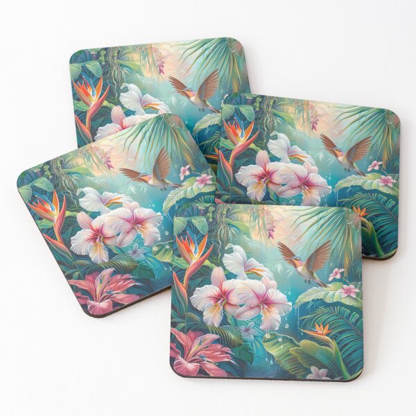 Item preview, Hummingbird Tropical Forest – Vibrant Botanical Art with Exotic Leaves designed and sold by MargaretWiktor.