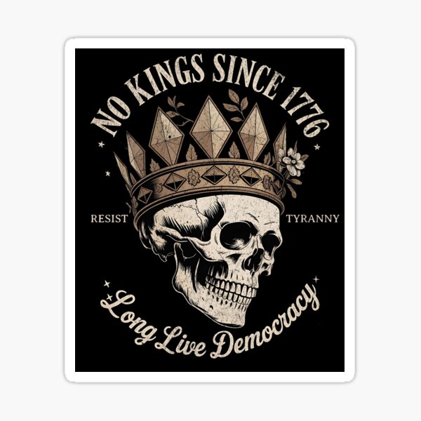 Item preview, Retro No Kings No Masters Since 1776 Gothic Skull Crown designed and sold by zptees.