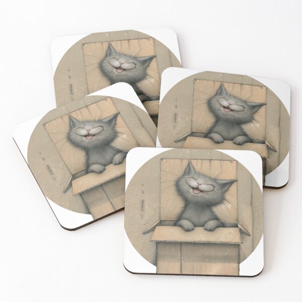 Item preview, Joyful Gray Cat in Cardboard Box designed and sold by ForeverPrintsOK.